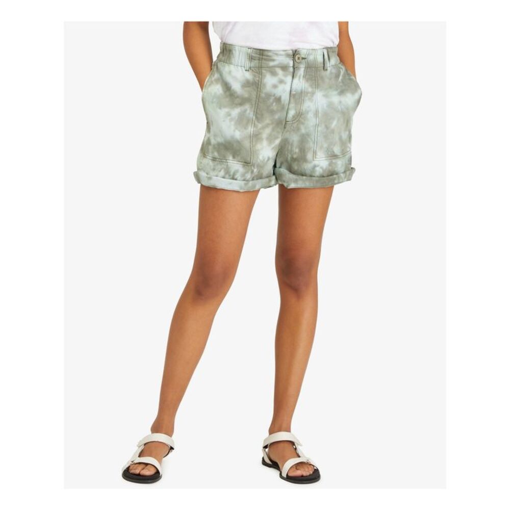 SANCTUARY Womens Green Zippered Relaxed Fit Cuffed Hem High Waist Shorts 24